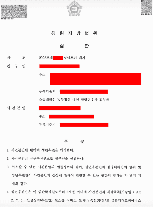 지적장애 자녀 성년후견개시심판 — 실제 판결문