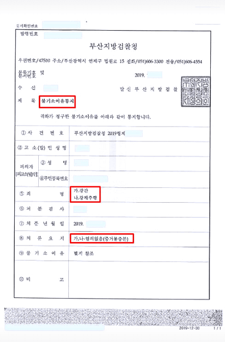 강간·강제추행 고소 사건 검찰 단계 방어 — 실제 불기소이유통지서