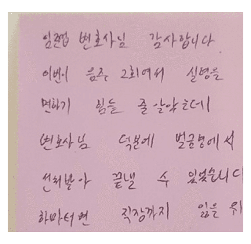 손글씨 후기 — 벌금형 선처